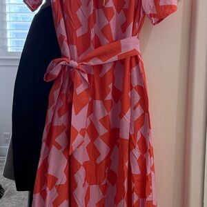 Ivy City Co Pink & Red Geometric Wrap Midi Dress